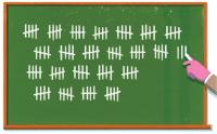 Illustration of tally marks being drawn on a green chalkboard.